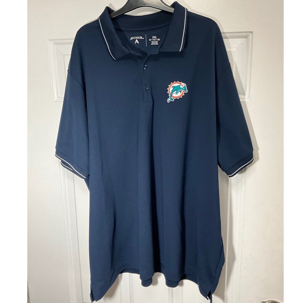 Antigua Mens Miami Dolphins NFL Polo Shirt Navy Blue Short Sleeve Size 3XL